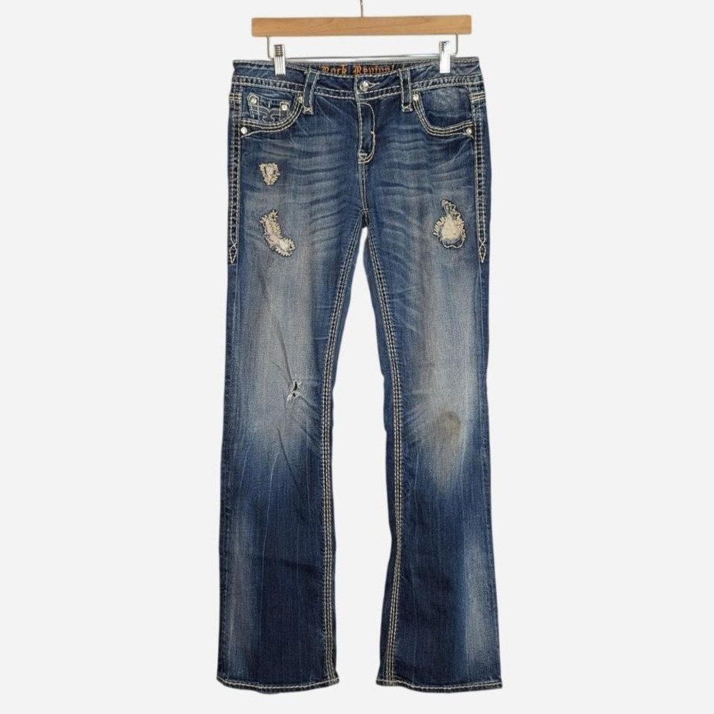 Rock Revival Vivian Easy Boot Distressed Rhinestone Jeans 30x32